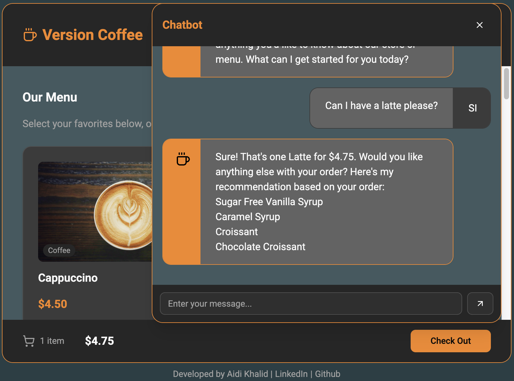 Version Coffee Chatbot app preview